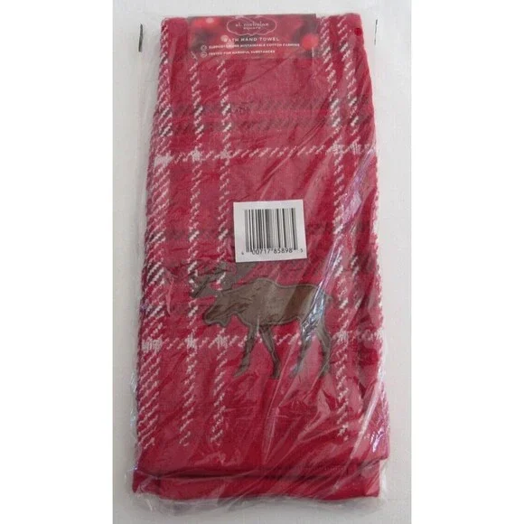 St. Nicholas Square Kohl's Moose Plaid Bath Hand Towel NWT