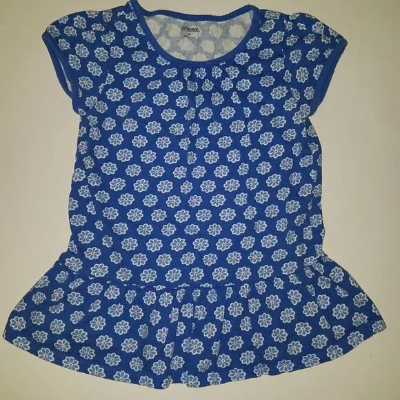 Gymboree Blue Floral Daisy Shirt Girls Medium Short-Sleeves 100% Cotton