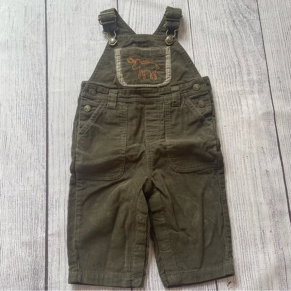 Gymboree Green Corduroy Moose Overalls Size 6-12 months