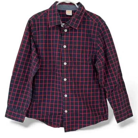 Gymboree Boys Gingham Button Down Collared Shirt‎ Red Blue Size 7/8