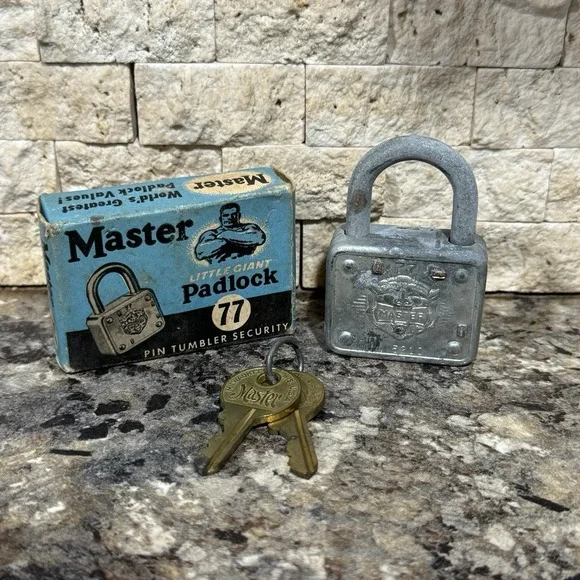 Vintage No.77 Master Padlock With Two Keys In Original Box Tested Nice