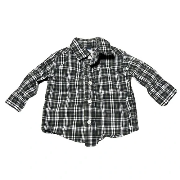 Gymboree Green Blue Plaid Button Up Shirt Size 3-6 months