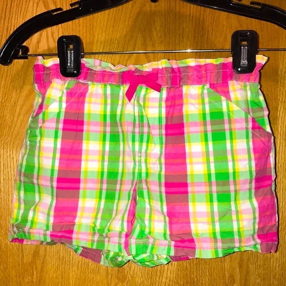 Gymboree pink green 8 madras plaid preppy shorts cotton twill pockets ruffles
