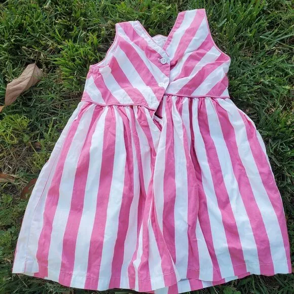 Gymboree Girls 2T Dress Pink White Striped Lined Ribbon Bow Collar
