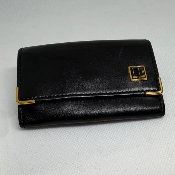 DUNHILL Key Holder with Gold Details Black Leather