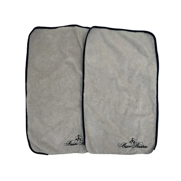 Brooks Brothers Navy Gray Contrast Piping Hand Towel Embroidered Logo 2 PCS