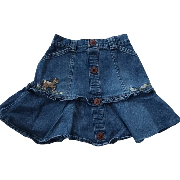 Y2K Gymboree Horse Ruffle Denim Skirt Skort Sz 4T
