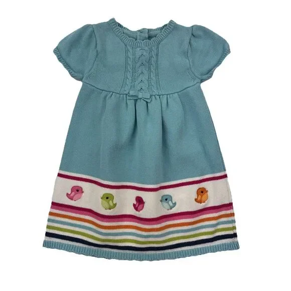 Gymboree Girls Size 4T Sweater Dress Blue Bird Rainbow Knit Cotton