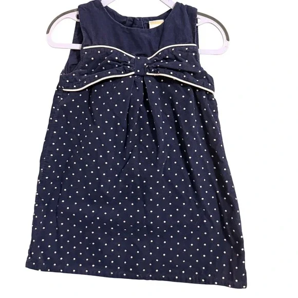 Gymboree Corduroy Dress Toddler 3T Navy Blue Polka Dot Bow Sleeveless A-Line