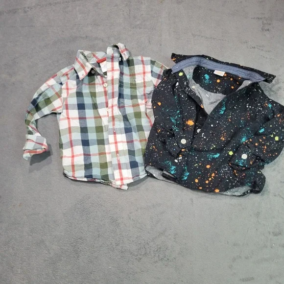 Gymboree Button Down Shirts Boys 18-24M Multi Plaid Paint Splatter Lot 2 Casual