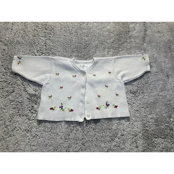 Vtg Gymboree 1998 Rainbow Tag Floral Embroidered White Cardigan Sweater 0-3m