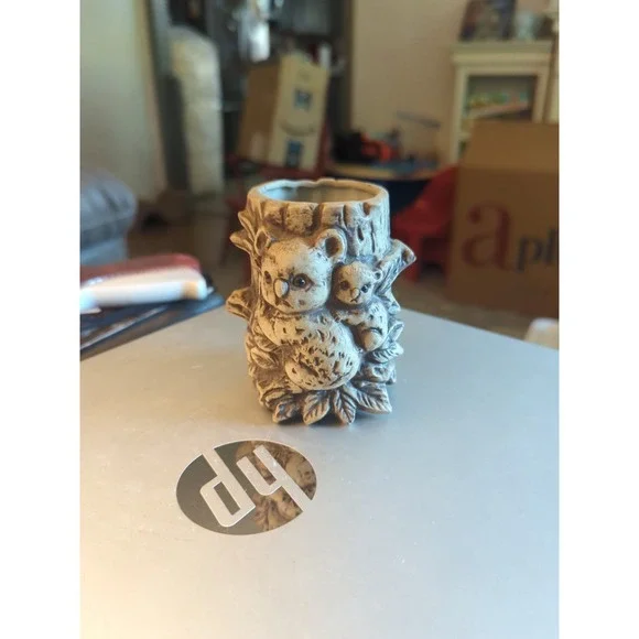 Vintage Otigari Koala & Baby Ceramic Pen Pencil Holder Vase Japan OMC