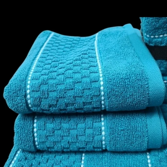 9pc DKNY White Textured Blue Dot Pin Stripe Bath Hand Washcloth Towel Set New