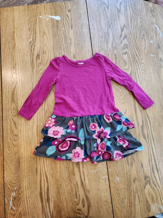 Gymboree Fuchsia Long-Sleeve Dress with Floral Tiered Skirt