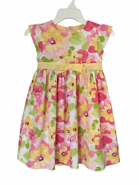 Girl’s Cotton Dress 5T Gymboree Natural Fibers Pastel Floral Yellow Pink cotton