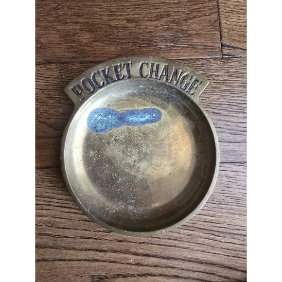Vintage Solid Brass Pocket Change Dish Key Holder Trinket Dish Coin Bowl