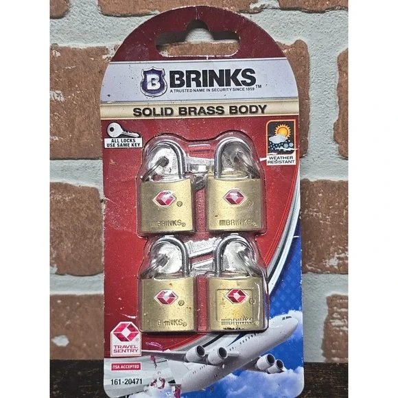 Brinks Solid Brass Locks (4) with Keys TSA Accepted Manufactured Sealed READ