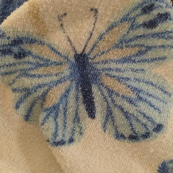 Blue Butterfly Floral Bath Towel MCM Dundee Made In USA Bathroom Collector