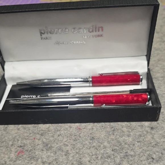 Pierre Cardin Red Marble & Silver Writing Set