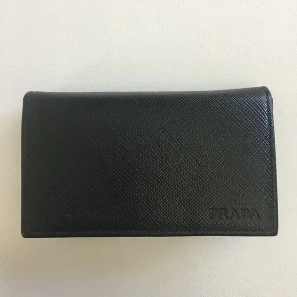 PRADA Business Card Holder Black Saffiano Lux Leather 100% Authentic w/Box