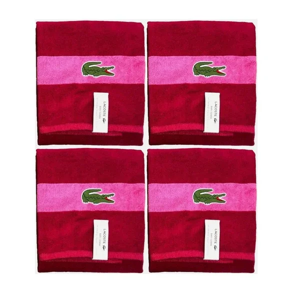 Lacoste‎ Pink Bath Towel 4 Pack 100% Cotton 30