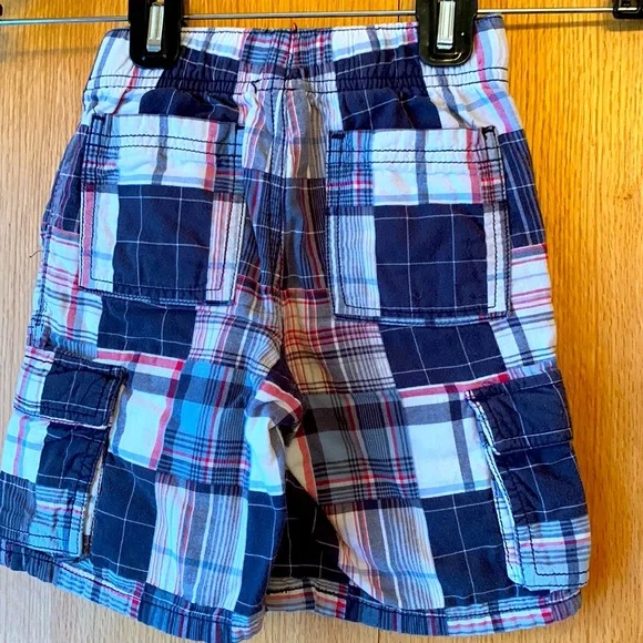 Gymboree 3T toddler madras plaid elastic waist red white blue cotton poplin GUC