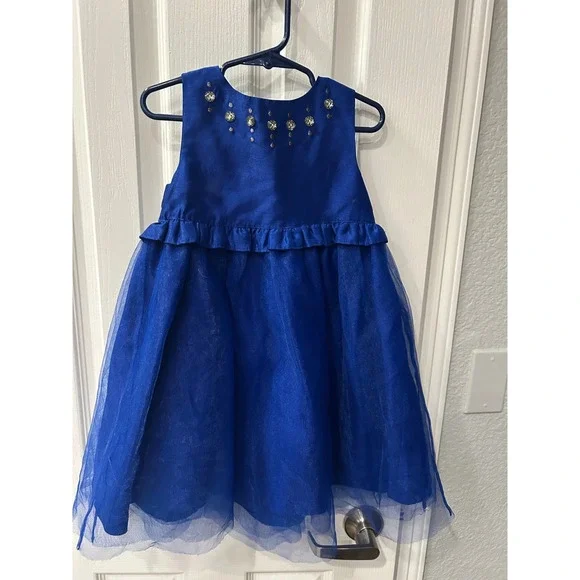 Gymboree Girls Royal Blue‎ Rhinestone Tulle Party Dress Special Occasion bin B