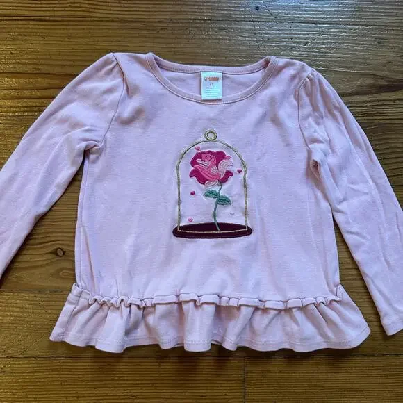 Gymboree Beauty and the Beast Rose pink long sleeve ruffle bottom‎ shirt SIZE 4T