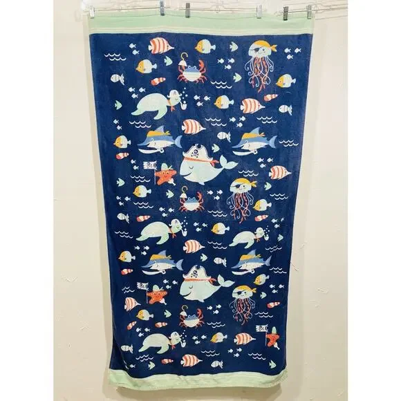 Caro Bath Beach towel Cotton Large Fish Blue Ocean Whale Jellyfish Seaturtle Cra