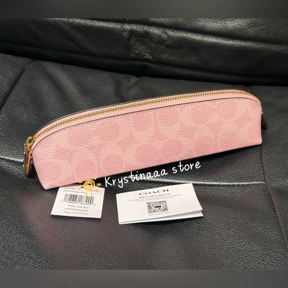 NWT Coach Pencil Case in Signature Canvas in Gold/Powder Pink