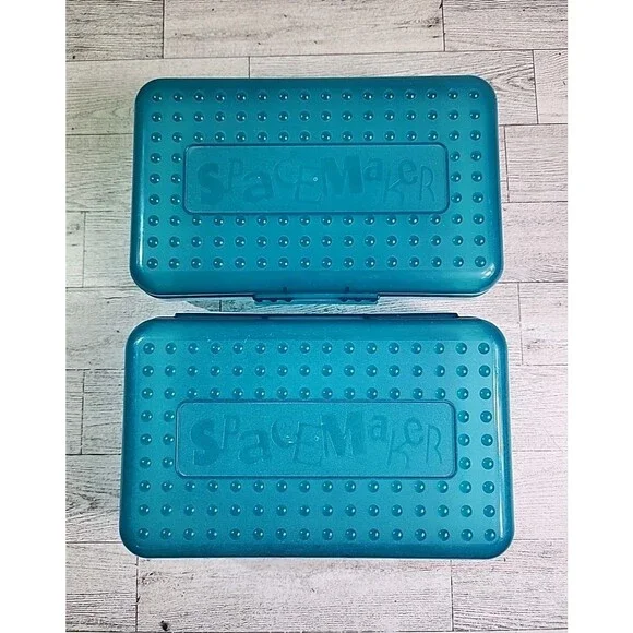 2 Vintage Spacemaker Pencil Box Cases 90s Kids School Clear Plastic