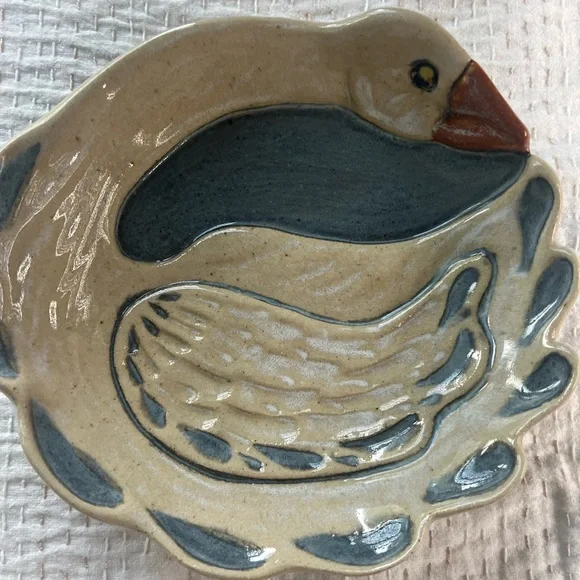 Great duck shaped vintage studio glazed pottery dish