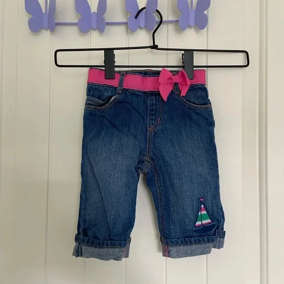 Gymboree baby‎ girl’s sailboat patch cuffed jeans — 12-18 months