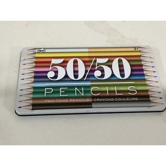 London 50/50 Two-Tone Color Pencils Set of 24 Colors/12 Pencils With Tin LN