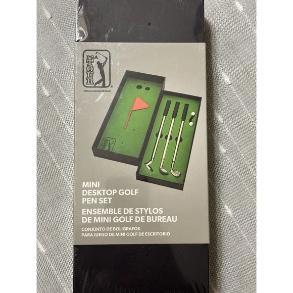 PGA Tour Golf Pen Set & Mini Desktop Putting Green Game 3 Pens New Sealed
