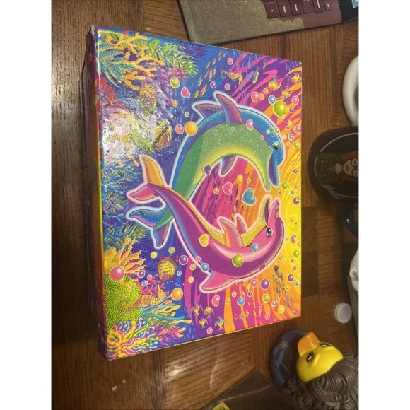 Vintage Lisa Frank Dancing Dolphins Jewelry Stationary Keepsake Box w/Mirror