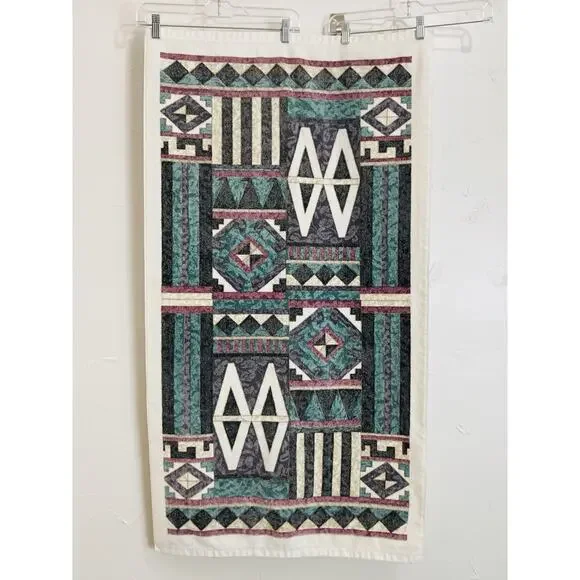 Vintage 1990s Springs Bath Towel USA Teal Geometric Vaporwave Memphis Design Dec