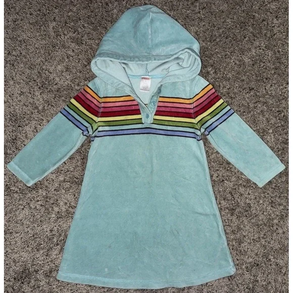 Gymboree Blue Fleece Dress With Hood Rainbow Stripes‎ 2005 Dress Size 3