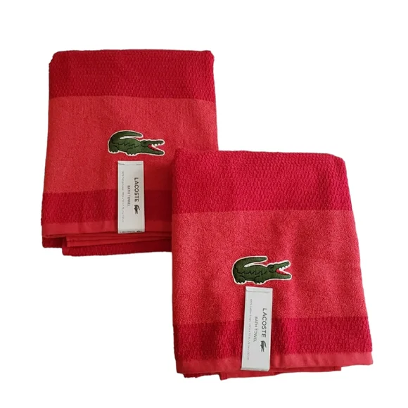 LACOSTE Bath Towels Set of 2 Red 30 x 52 NWT Towel