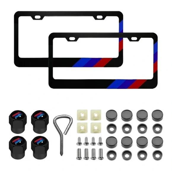 Amazon Black License Plate Frames with Red and Blue Accents