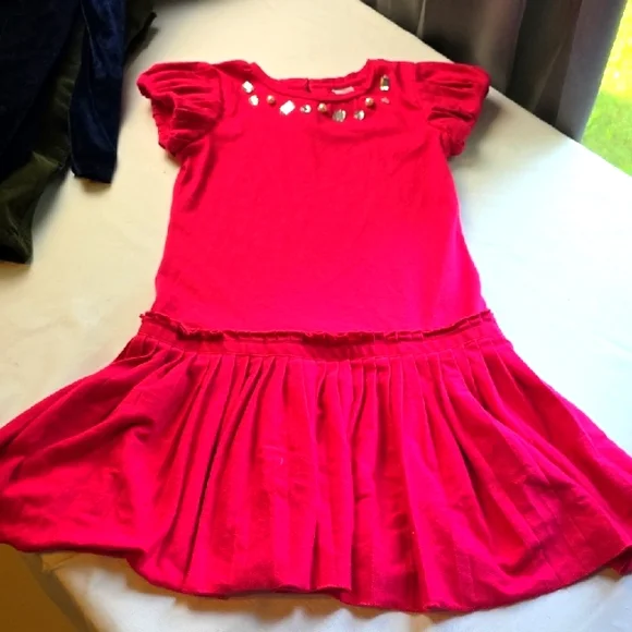 Gymboree Girl's Dress Fushcia With Faux Pearls/Gemstones Pleated Skirt Sz 8 EUC‎
