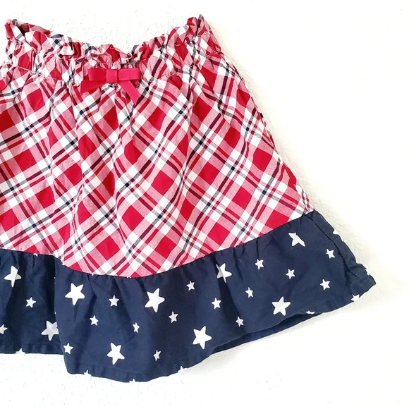 Gymboree Girls Red White Blue Plaid Stars Cotton Fit & Flare Skirt 4 Patriotic