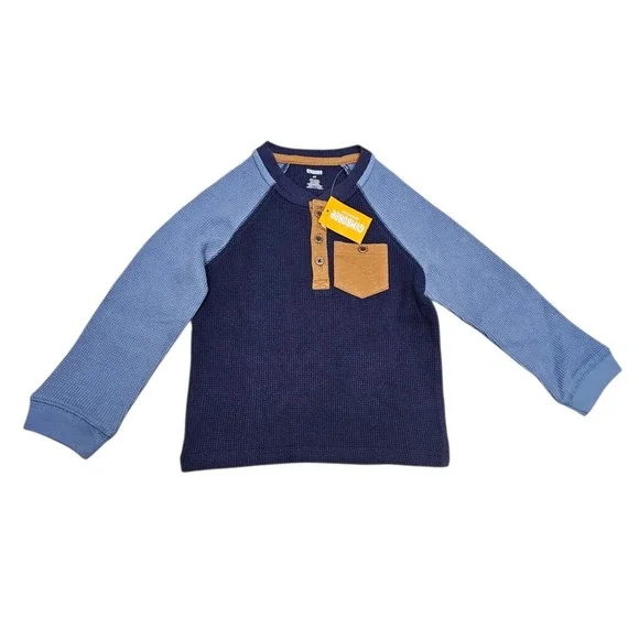 Gymboree Henley Shirt Kids 4T Blue Waffle Knit Colorblock Elbow Patch Casual