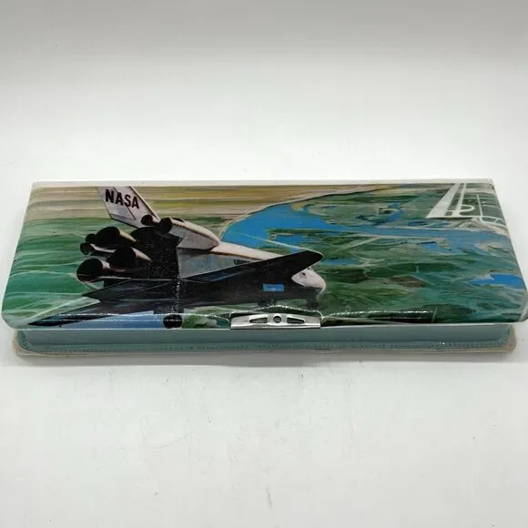 Vintage Rare Pencil Case NASA Space Shuttle Puffy Vinyl Magnetic Close