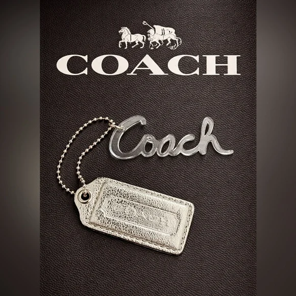 Coach Poppy Hang Tag Set Acrylic Logo Charm Metallic Leather Hang Tag