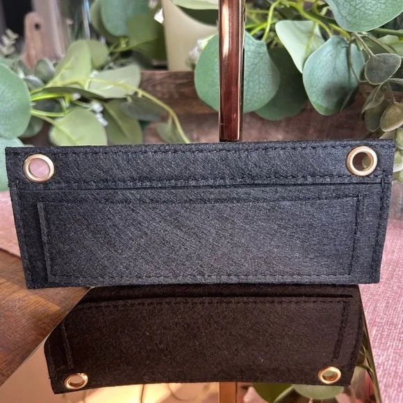 Gray Felt Wallet Insert with Gold Accents and Pocket Organizer