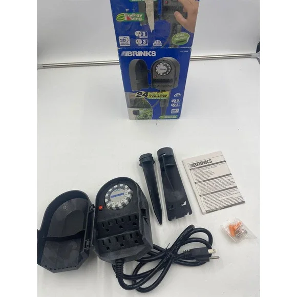 BRINKS 42 1050 24 Hour Outdoor Analog Timer‎ Stake or Wall Mount 15 Amp
