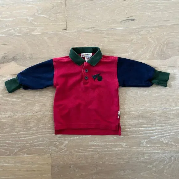Gymboree Vtg Rainbow Tag Long Sleeve Polo Shirt Colorblock Go Team Basketball