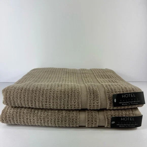 Hotel Balfour Turkish Cotton Bath Towels Brown Textured Plush Set of 2 NEW