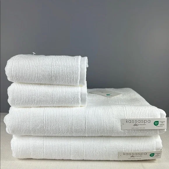Kassa Spa White Bath Towel Set 100% Cotton Luxury 2 Bath 2 Hand Set of 4 NEW